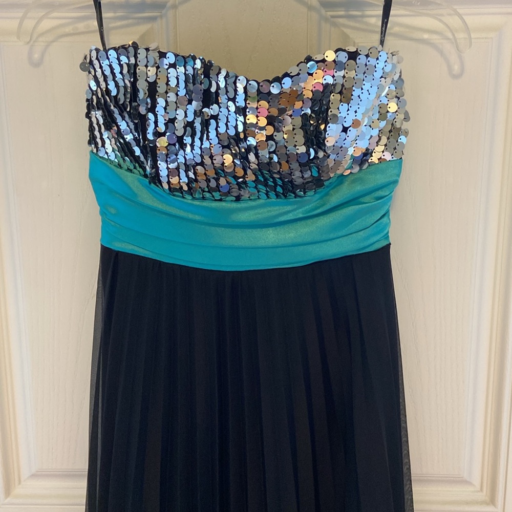 Speechless Strapless Black Teal Sequin Gathered D… - image 1